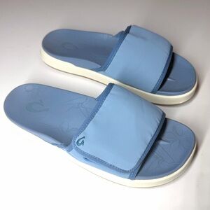 OluKai Women’s Nua Olu Light Blue Slides Sandals  Size- 9